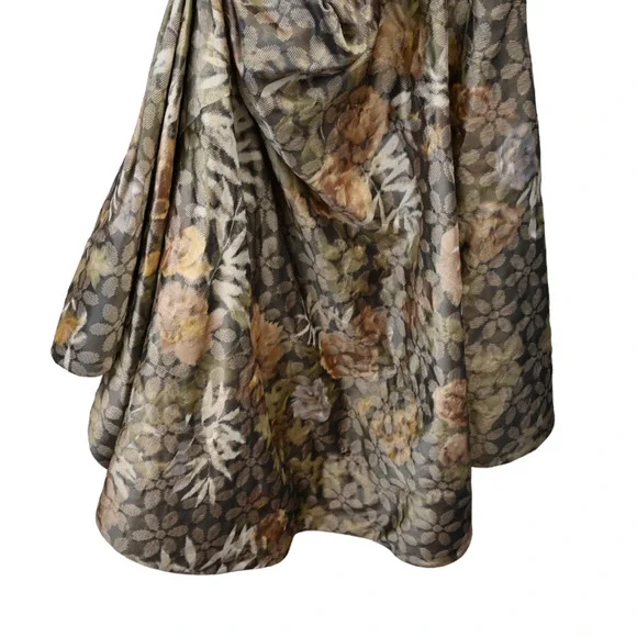 Oscar De La Renta Maxi Gown Size 14 Green Floral Silk Long Sleeve Evening Dress - Picture 5 of 10